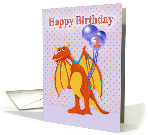 Happy Birthday One Year Old, Cute Smiling Dragon card (1372806)