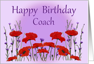 Birthday for Coach, Red Poppies and Purple Bachelor Buttons card