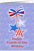 Happy Fourth of July Birthday, Red White and Blue Bow and Stars card