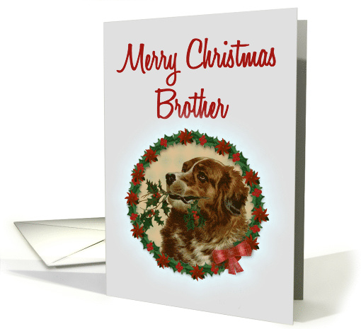 Merry Christmas Brother, Vintage Saint Bernard with Holly Branch card