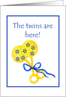 Birth Announcement for twins, two rattles card