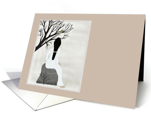 Art Note Card, girl gazing at bird card (588709)