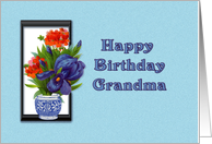 Happy Birthday Grandma, Iris and Geranium, vintage look card