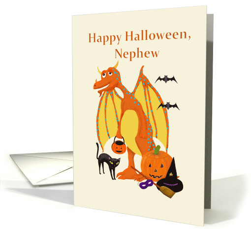Happy Halloween Nephew, Dragon, Bats,Black Cat, card (801929)