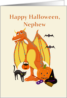 Happy Halloween Nephew, Dragon, Bats,Black Cat, card