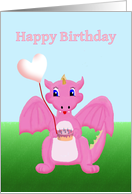 Happy Birthday, Pink Baby Dragon, Cute Cartoon Style card