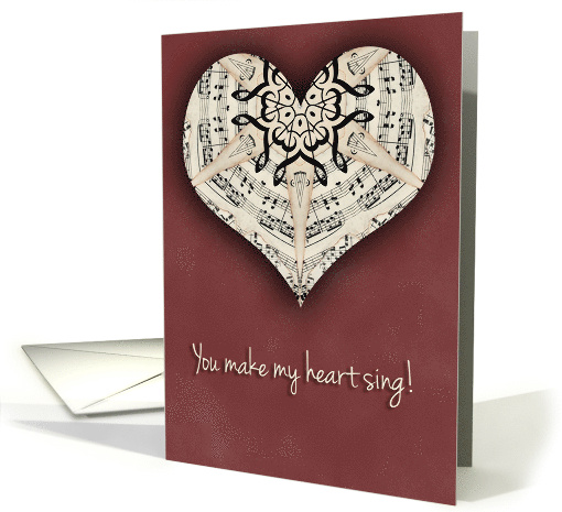 You Make My Heart Sing Heart Shaped Kaleidoscope Made of Music card