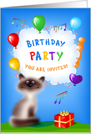 Cat with a Birthday Gift invitation card