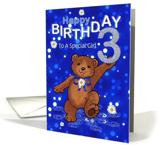 3rd Birthday Dancing Teddy Bear for Girl, Custom Text card (1060669)