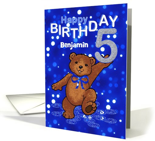 5th Birthday Dancing Teddy Bear for Boy, Custom Name card (1061137)