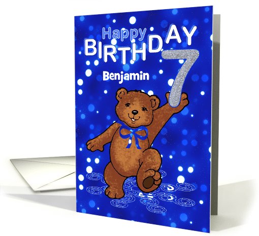 7th Birthday Dancing Teddy Bear for Boy, Custom Name card (1061143)