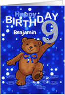 9th Birthday Dancing Teddy Bear for Boy, Custom Name card
