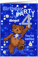 4th Birthday Teddy Bear Invitation for Girl, Custom Name card