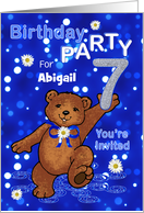 7th Birthday Teddy Bear Invitation for Girl, Custom Name card