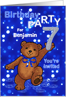 7th Birthday Teddy Bear Invitation for Boy, Custom Name card