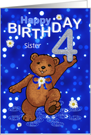 4th Birthday Dancing Teddy Bear for Sister card