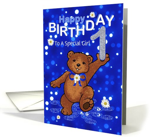 1st Birthday Dancing Teddy Bear for Girl, Custom Text card (1070075)
