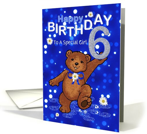 6th Birthday Dancing Teddy Bear for Girl, Custom Text card (1070089)
