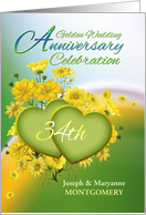 34th Anniversary Party Invitation Yellow Flowers, Custom Name card