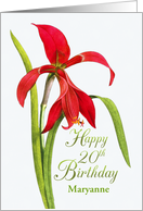 Jubilant Red Lily 20th Birthday Wishes, Custom Name card