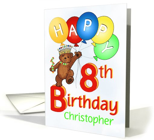 Happy 8th Birthday Royal Teddy Bear, Custom Name card (1080928)