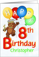 Happy 8th Birthday Royal Teddy Bear, Custom Name card