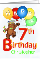 Happy 7th Birthday Royal Teddy Bear, Custom Name card