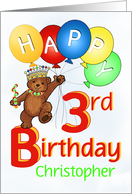 Happy 3rd Birthday Royal Teddy Bear, Custom Name card