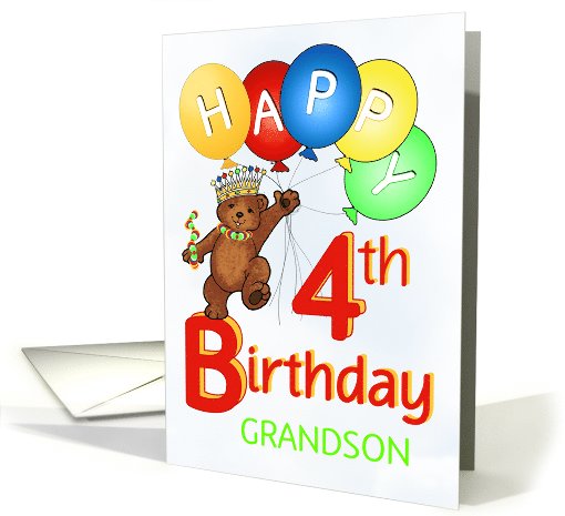 Happy 4th Birthday Royal Teddy Bear for Grandson card (1085892)