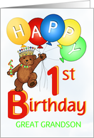 Happy 1st Birthday Royal Teddy Bear for Great Grandson card