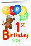 Happy 1st Birthday Royal Teddy Bear for Son card