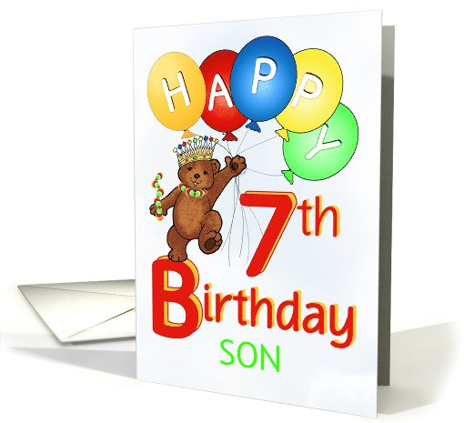 Happy 7th Birthday Royal Teddy Bear for Son card (1088458)