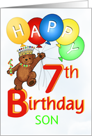 Happy 7th Birthday Royal Teddy Bear for Son card