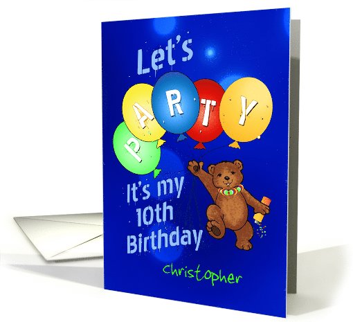 10th Birthday Party Bear Paint Invitation, Custom Name card (1091832)