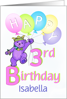 3rd Birthday Teddy Bear Princess, Custom Name card
