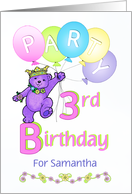 Princess Bear 3rd Birthday Party Invitation, Custom Name card