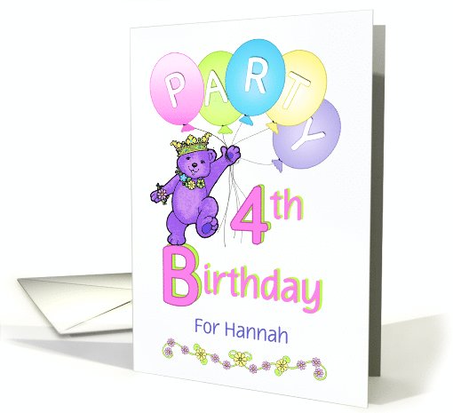 Princess Bear 4th Birthday Party Invitation, Custom Name card