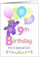 Purple Princess Bear 9th Birthday Party Invitation card