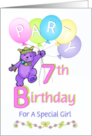 Purple Princess Bear 7th Birthday Party Invitation card