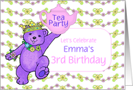 Teddy Bear 3rd Birthday Tea Party Invitation, Custom Name card