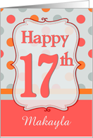 17th Birthday Polka dots Custom Name card