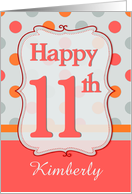11th Birthday Polka dots Custom Name card
