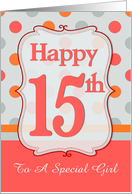 15th Birthday Polka dots for Girl, Custom Text card