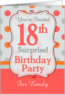 Polka-dotted Fun 18th Birthday Surprise Party Invitation, Custom Name card