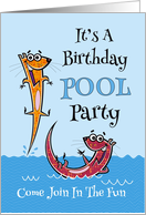 Birthday Pool Party Fun Invitation with Playful Otters card