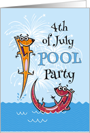 4th of July Pool Party Fun Invitation with Playful Otters card