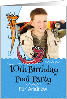 10th Birthday Pool Party Fun Invitation Playful Otters Custom Photo card
