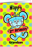 Grandson 2nd Birthday Aqua Bear and Polka dots card