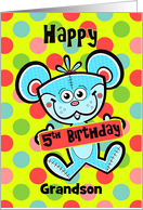 Grandson 5th Birthday Aqua Bear and Polka dots card