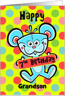 Grandson 7th Birthday Aqua Bear and Polka dots card